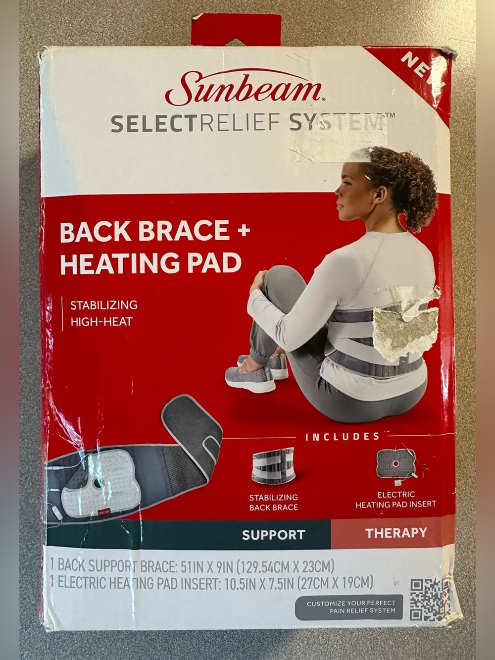 Sunbeam Select Relief Back Brace & Heating Pad - NIP